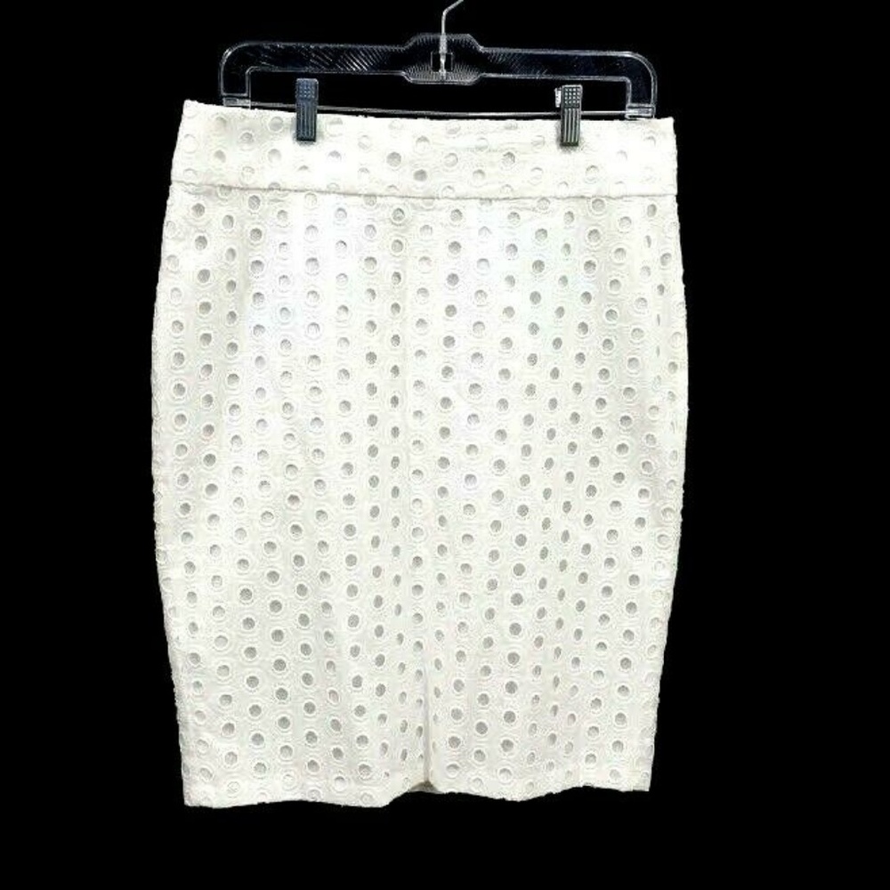 Ann Taylor white crochet pencil midi skirt